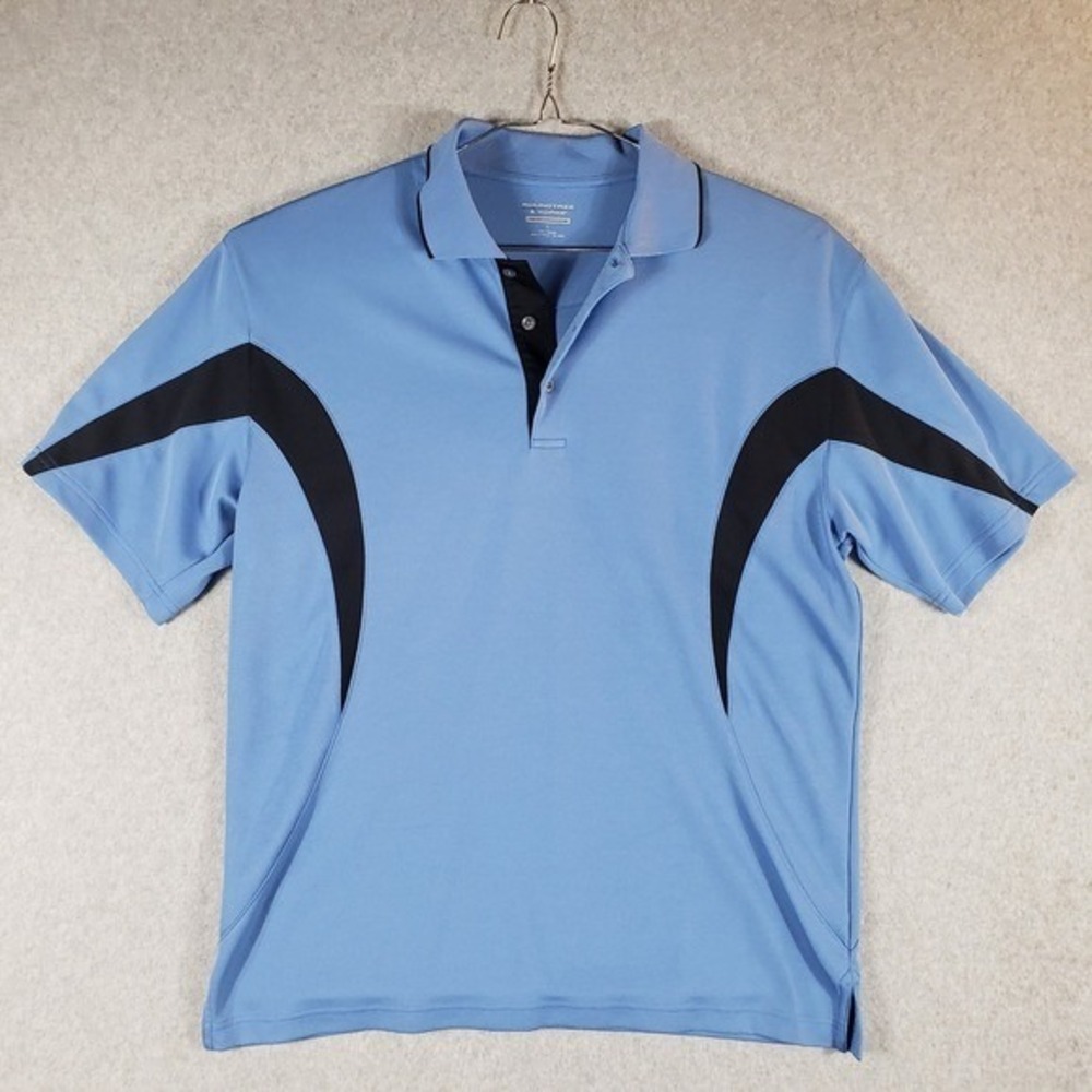 Roundtree & Yorke‎ Performance Polo Men's Large Blue Striped Golf Shirt Sport